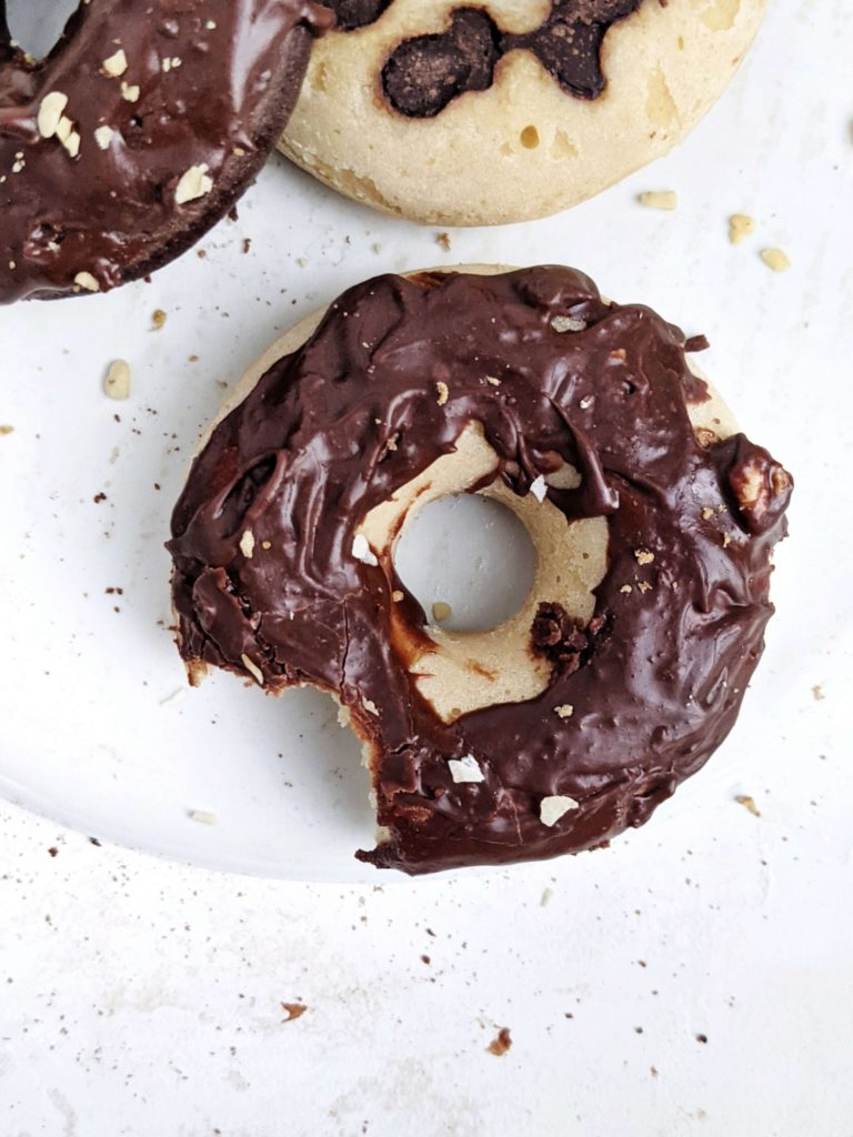 Super easy and fluffy Pancake Mix Protein Donuts with just add water pancake mix, protein powder and Greek yogurt too. Baked high protein Kodiak pancake mix donuts are great for a healthy dessert, breakfast and post workout treat.