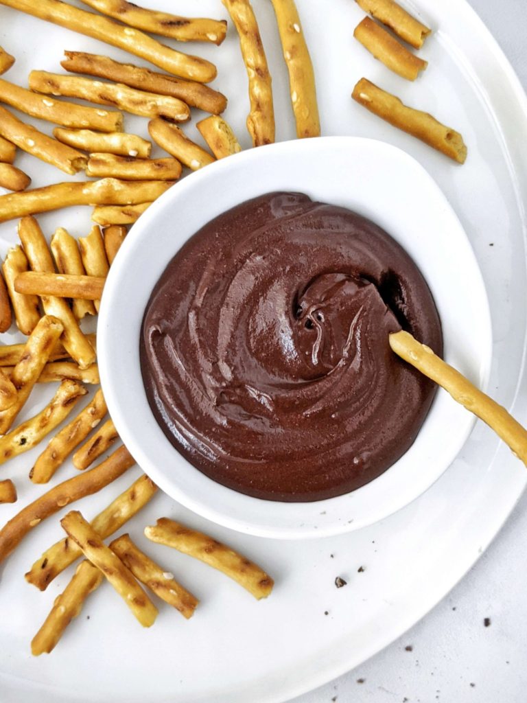 A super easy and healthy Protein Chocolate Sauce with just 3 ingredients! This protein powder chocolate sauce with cocoa is a great recipe for a sugar free and Vegan homemade dipping sauce!