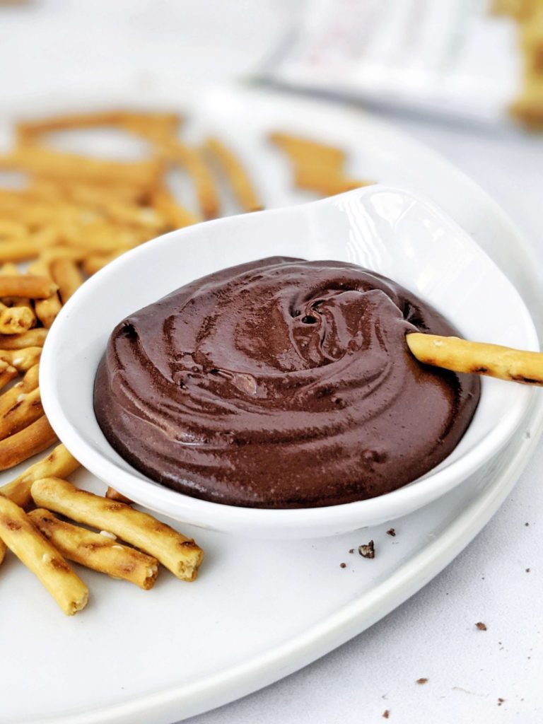A super easy and healthy Protein Chocolate Sauce with just 3 ingredients! This protein powder chocolate sauce with cocoa is a great recipe for a sugar free and Vegan homemade dipping sauce!