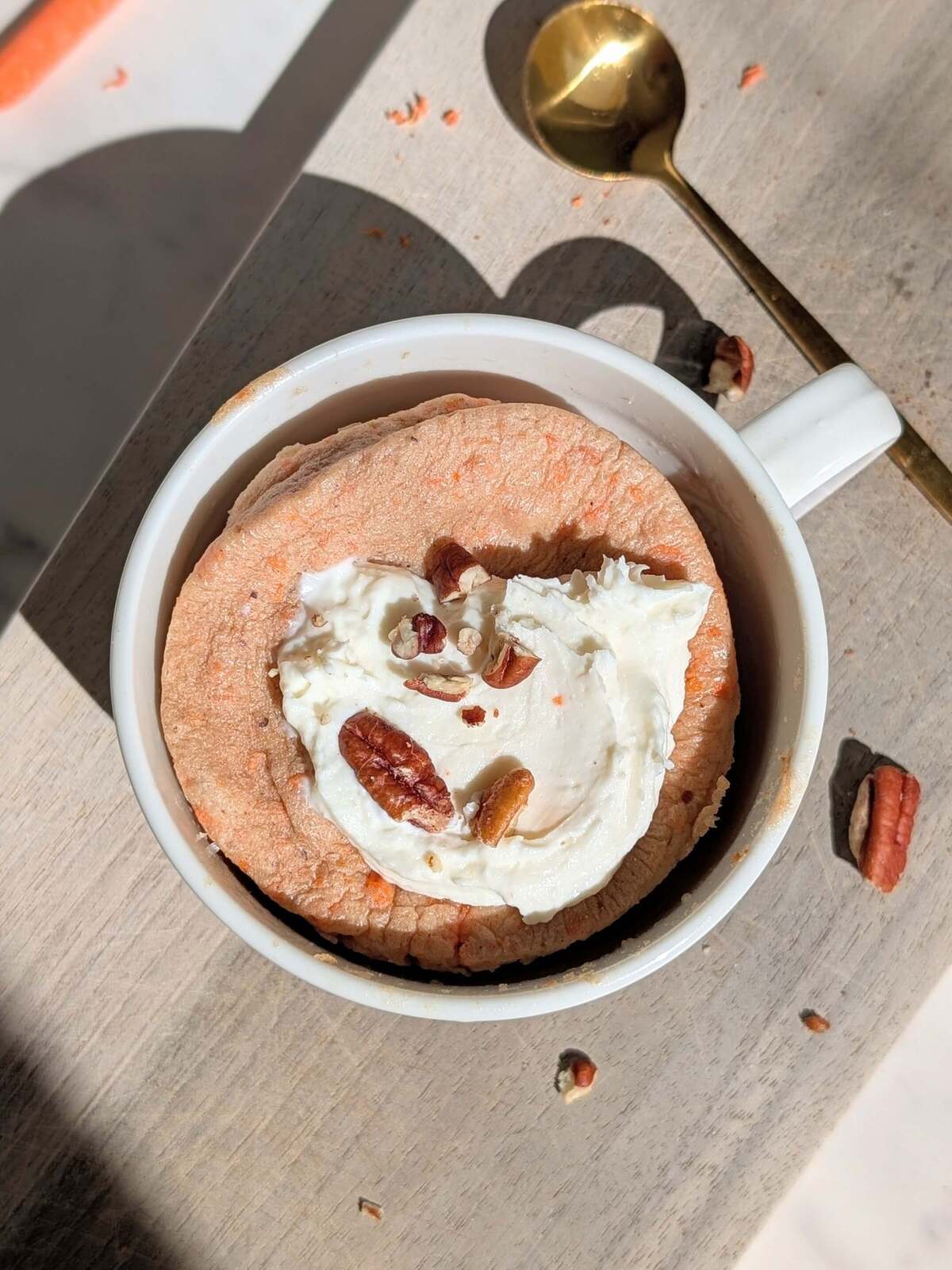 Perfect Single Serve Protein Carrot Cake is a healthy, sugar free, low calorie, low fat and macro friendly dessert! A mini protein carrot cake mug cake for one.