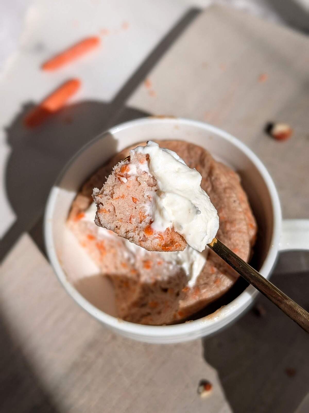 Perfect Single Serve Protein Carrot Cake is a healthy, sugar free, low calorie, low fat and macro friendly dessert! A mini protein carrot cake mug cake for one.