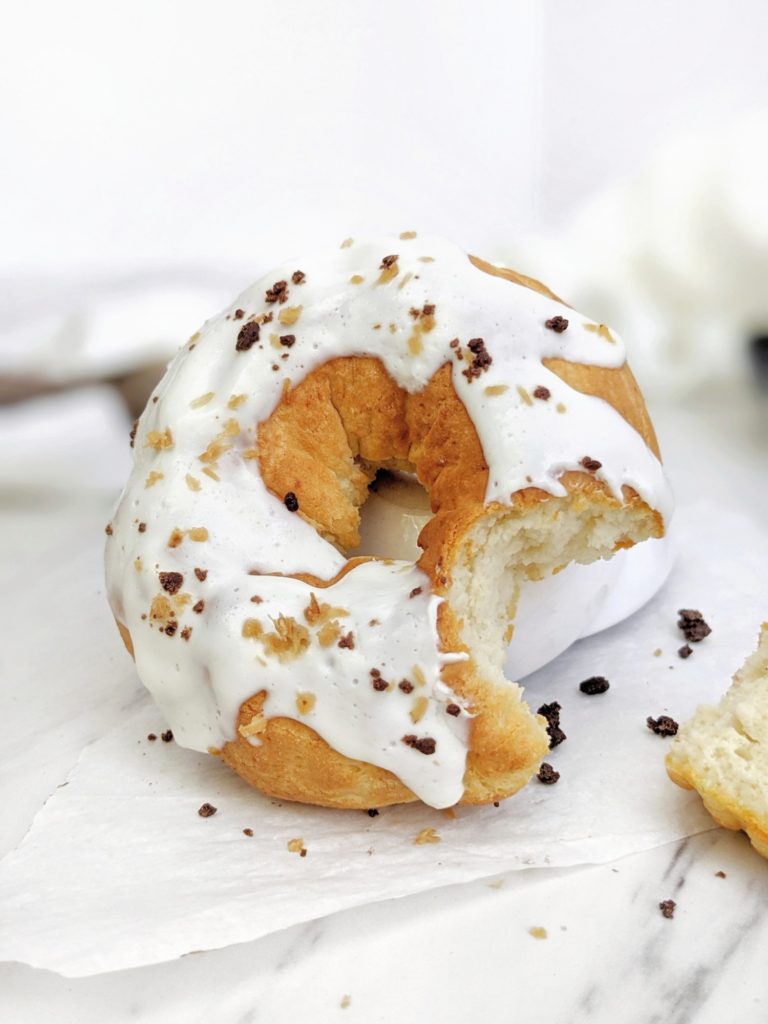 A big and beautiful Single Serve Protein Donut for one made in the air fryer or baked in the oven. Sweetened with protein powder, this healthy single serving donut is a great sugar free dessert, breakfast or post workout treat. Gluten free too!