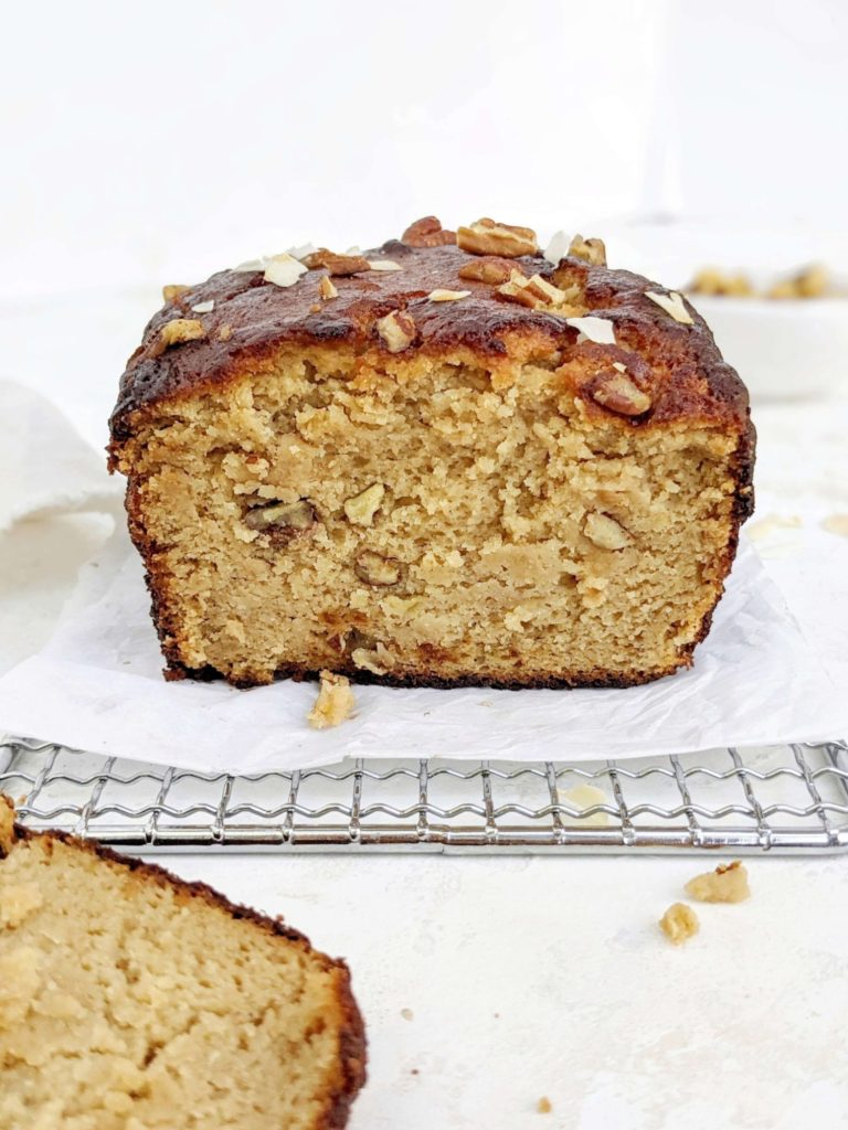 An amazing Collagen Banana Bread made with collagen peptides and no protein powder! This collagen powder banana bread is sweetened with monk fruit and sugar free maple syrup for a healthy recipe with high protein and low sugar.