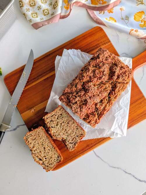 Bake, cool and slice protein powder zucchini bread