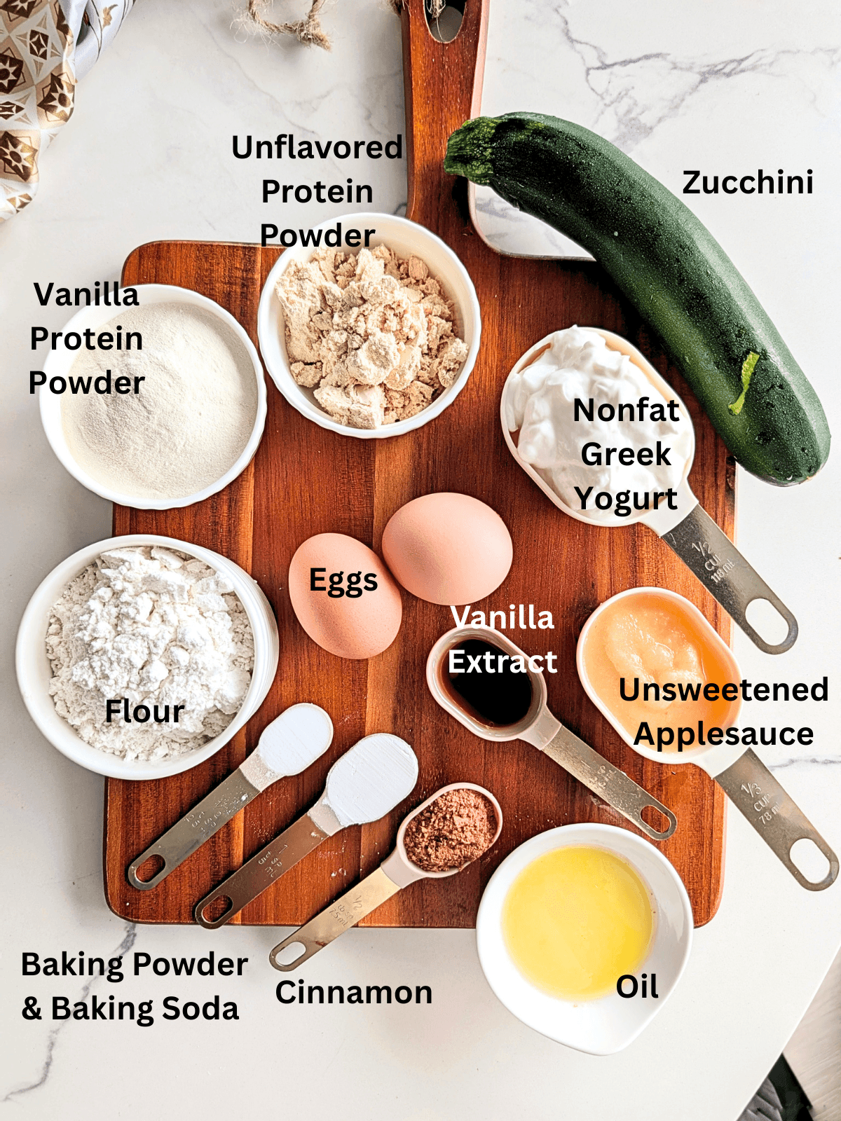 Ingredients for protein zucchini bread