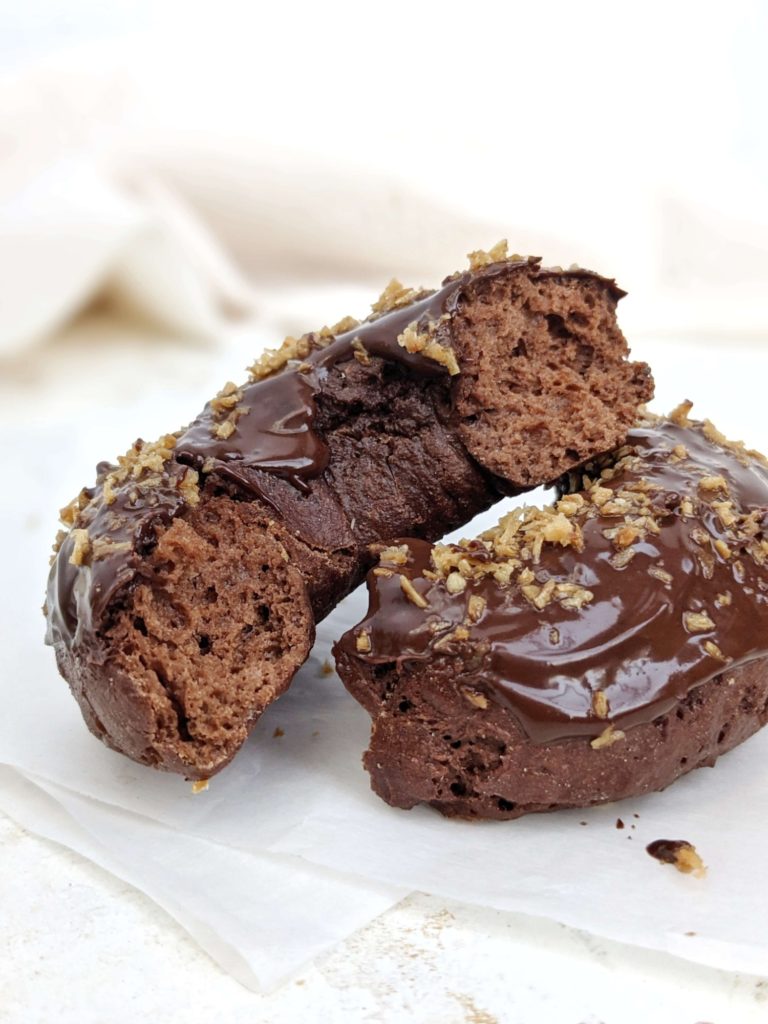 A rich, decadent, fluffy Single Serve Chocolate Protein Donut with just 5 ingredients, and baked to perfection. Single serving chocolate donut for one uses protein powder and greek yogurt for a healthy protein doughnut recipe!