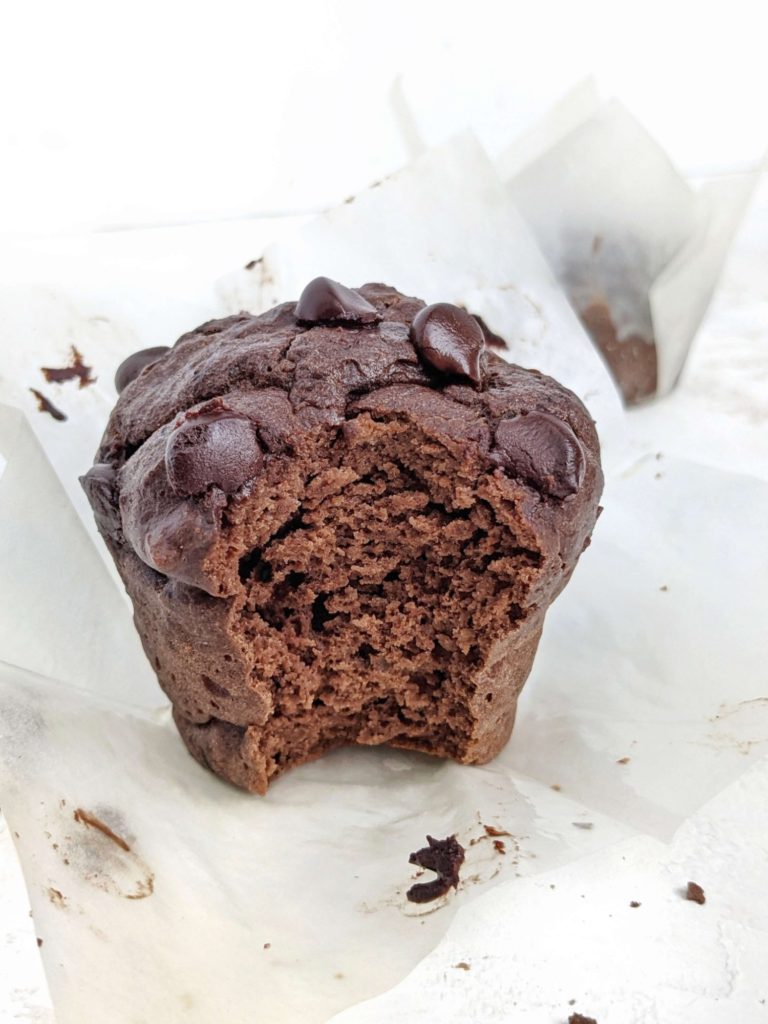 A ginormous bakery style Single Serve Chocolate Protein Muffin but low calorie, healthy and sugar free! Chocolate protein muffin for one uses unflavored and chocolate protein powder to replace some flour and all sugar giving you the best bang for your buck!