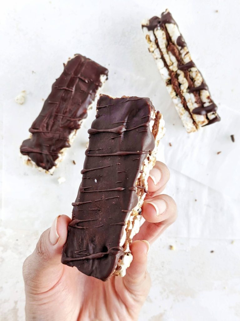 The perfect homemade Kit Kat Protein Bars made with protein powder, peanut butter powder and rice cake thins for the crunch. Healthy Kit Kat bars are gluten free and sugar free too!