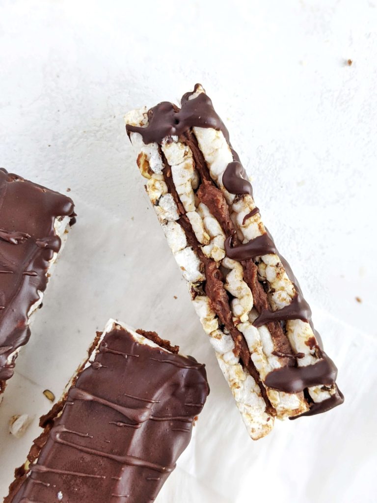 The perfect homemade Kit Kat Protein Bars made with protein powder, peanut butter powder and rice cake thins for the crunch. Healthy Kit Kat bars are gluten free and sugar free too!