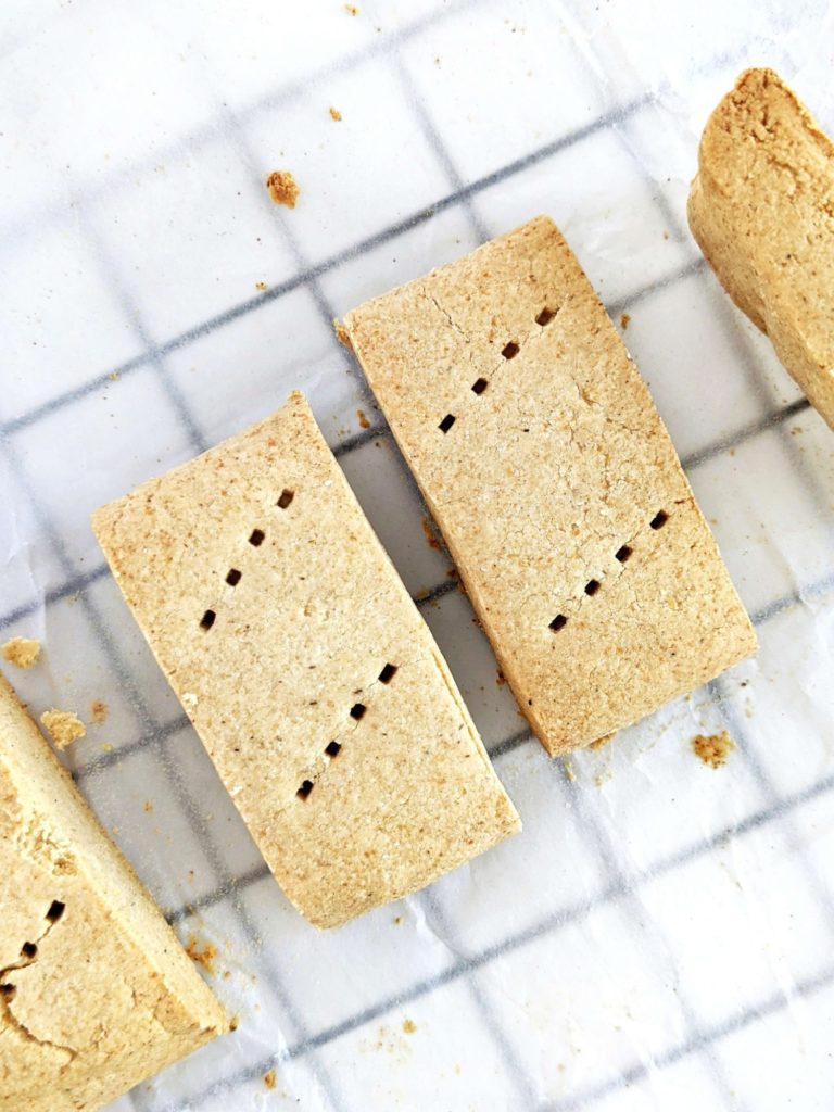 Actually easy Protein Shortbread Cookies Recipe with 6 ingredients, no powdered sugar, eggs or butter. These healthy protein powder shortbread cookies are sugar free, gluten free, dairy free and vegan too!