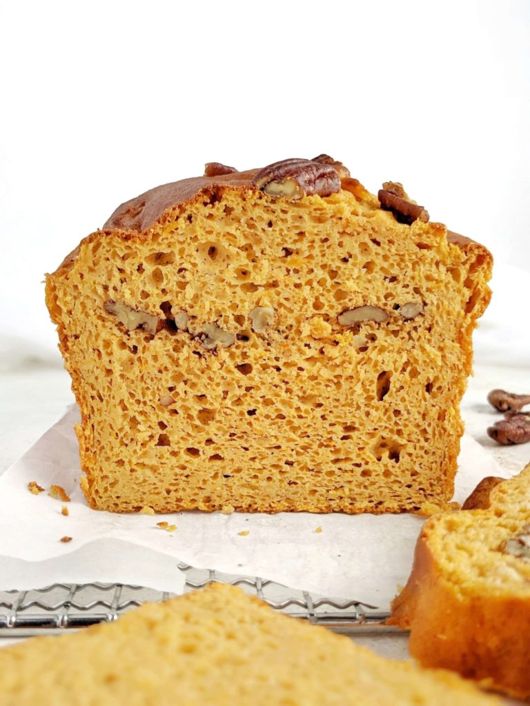 Amazingly soft and moist Protein Sweet Potato Bread with no oil, butter or sugar! This healthy sweet potato loaf uses protein powder and Greek yogurt for a low calorie, fat free and sugar free recipe!