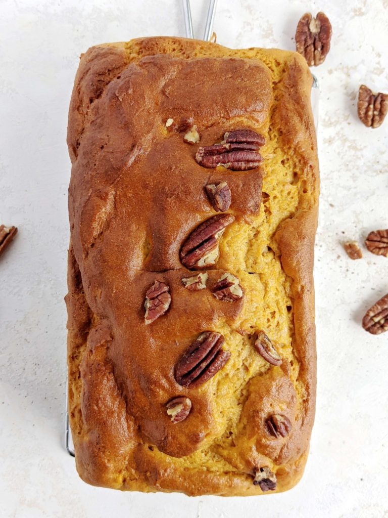 Amazingly soft and moist Protein Sweet Potato Bread with no oil, butter or sugar! This healthy sweet potato loaf uses protein powder and Greek yogurt for a low calorie, fat free and sugar free recipe!