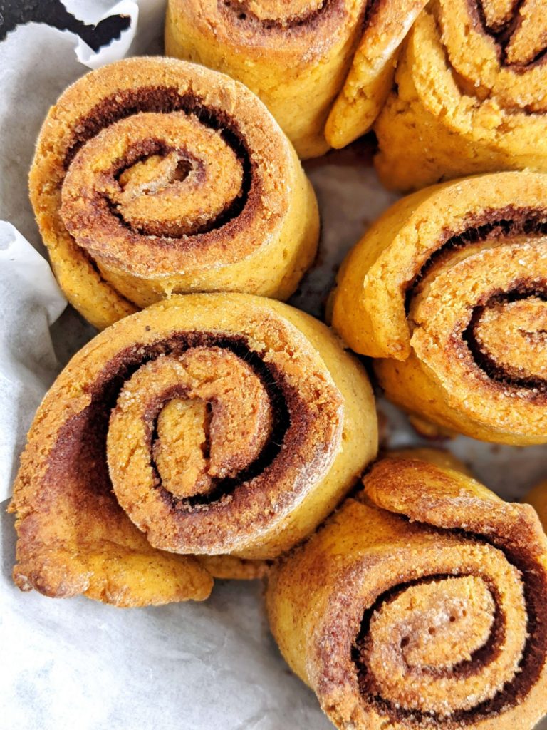 Beautiful Pumpkin Protein Cinnamon Rolls with a Cream Cheese Icing for a great high protein breakfast! These pumpkin protein powder cinnamon rolls are gluten free, sugar free and need no yeast either!