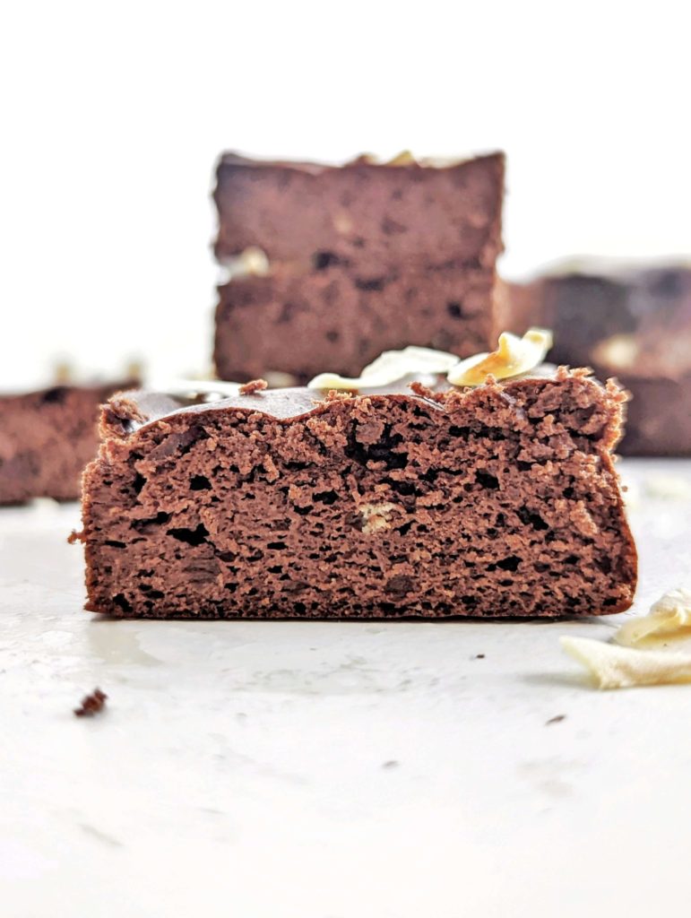 Rich and dense and just perfect Coconut Flour Protein Brownies with a ton of protein powder and cocoa powder! These healthy coconut flour brownies have no sugar, butter or oil and are low carb, low calorie and keto friendly too.
