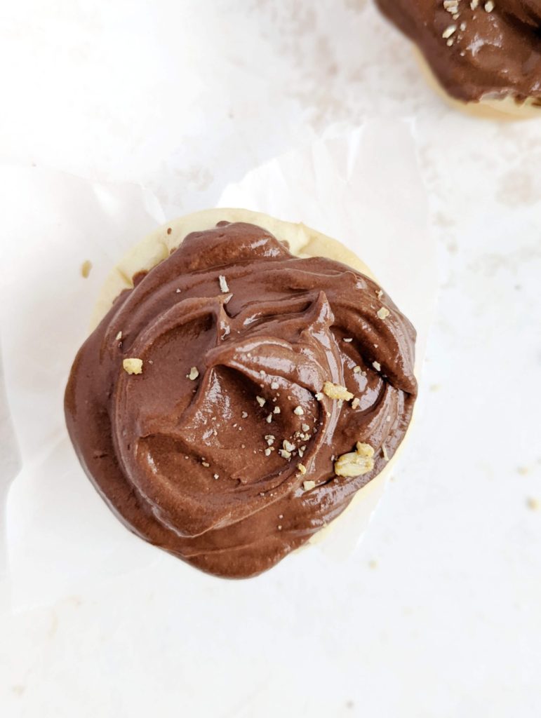 A smooth and rich Chocolate Protein Frosting made with just 3 ingredients! This chocolate protein powder frosting uses Greek yogurt, and is a healthy, sugar free and fat free alternative for all your cakes and cupcakes!