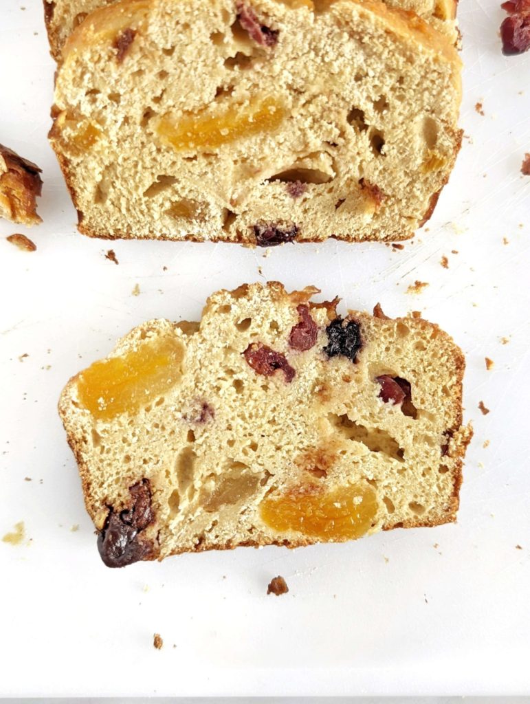 An amazing Protein Fruitcake Bread made with pancake mix and protein powder for a diet friendly recipe! This healthy fruit cake loaf is has no sugar, oil or butter.