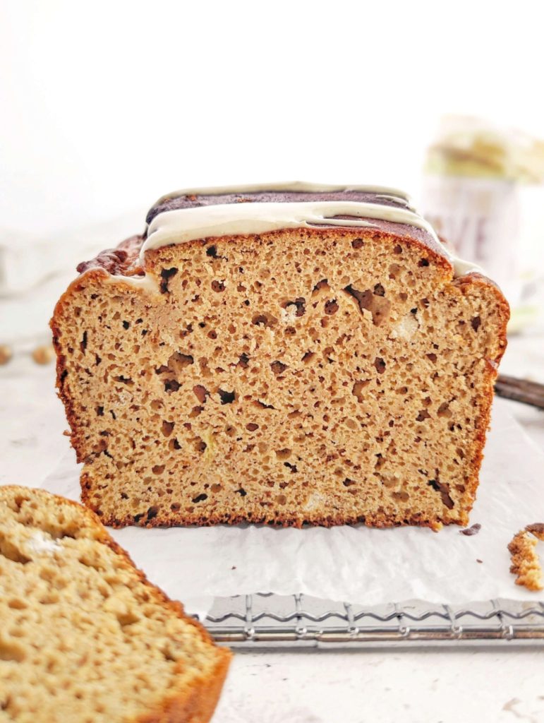 Flavorful and moist Protein Gingerbread Banana Bread with all the spices, but no oil, butter or sugar! This healthy ginger banana bread uses protein powder and monkfruit for sweetness, and a ton of Greek yogurt for that softness. A great holiday bake!