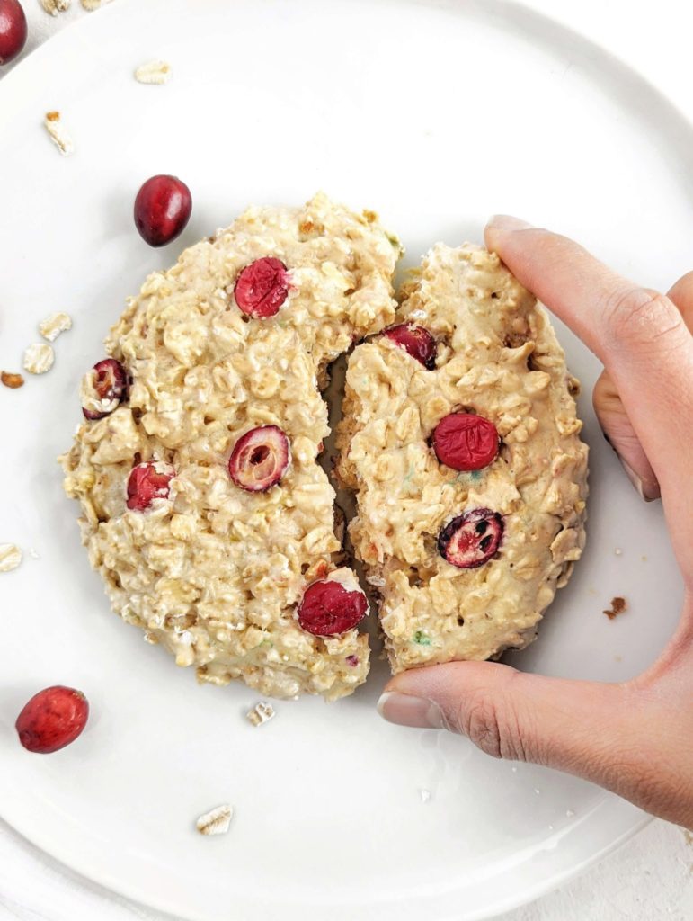 A really big and good Single Serve Oatmeal Protein Cookie for a quick dessert or post workout treat. This oatmeal protein cookie for one is gluten free, sugar free and can easily be made Vegan too!