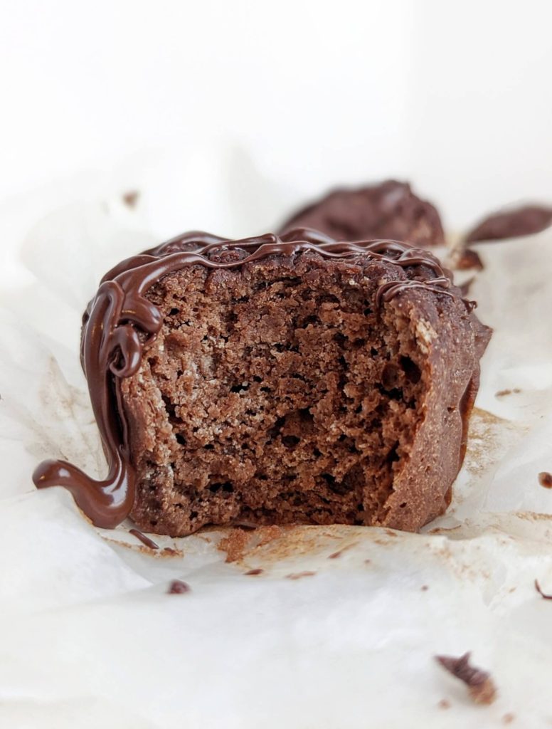 Unbelievably moist and light but Low Calorie Chocolate Protein Muffins! These healthy chocolate muffins use a ton of applesauce and protein powder, and have no oil or sugar. A low fat and low sugar recipe.