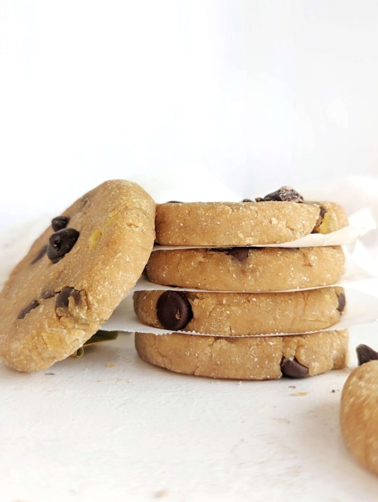 Surprisingly good No Bake Chickpea Protein Cookies for an easy and quick dessert! These healthy chickpea cookies use protein powder, peanut butter powder and coconut flour for a sugar free and low calorie recipe. Vegan and gluten free too!