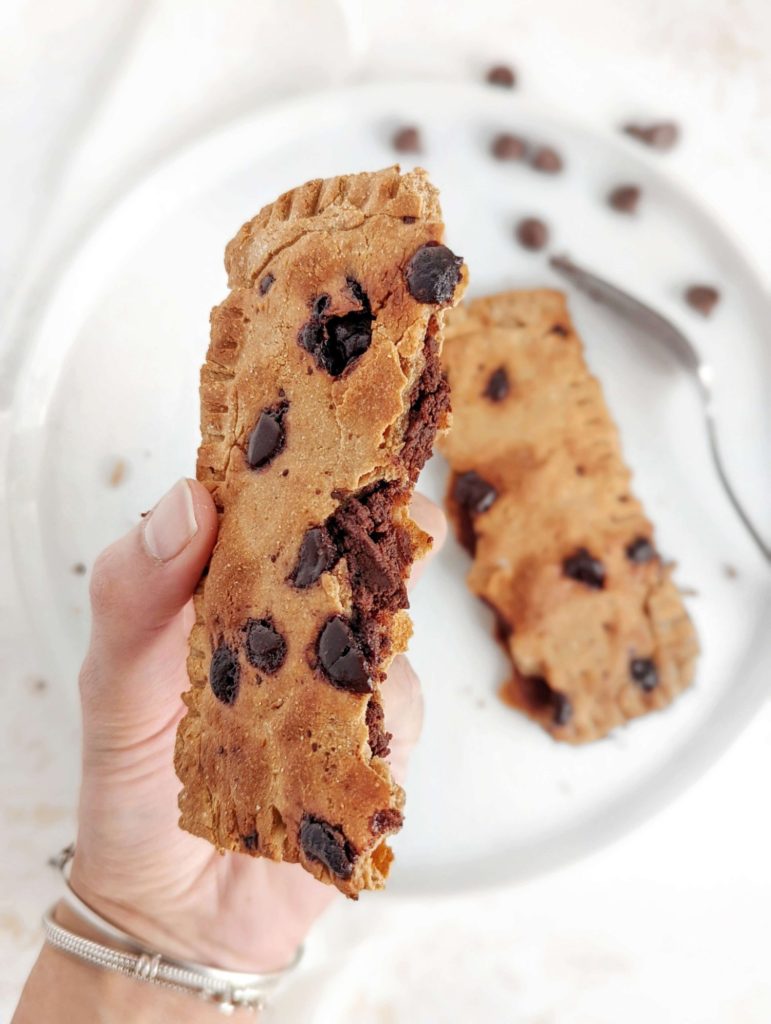 The perfect Chocolate Chip Protein Pop Tarts recipe with no sugar! This healthy chocolate chip pop tart uses protein powder and sugar free chocolate, and can be air fried or baked.