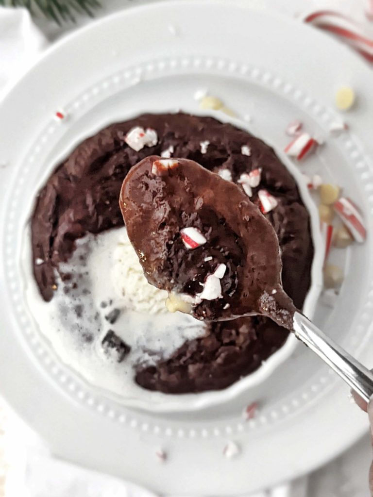 An extra indulgent Half Baked Peppermint Protein Brownie with a fudgy center and all-round rich flavor! This healthy peppermint brownie is made with a ton of protein powder, egg white and some coconut flour, and is a great single serving brownie.