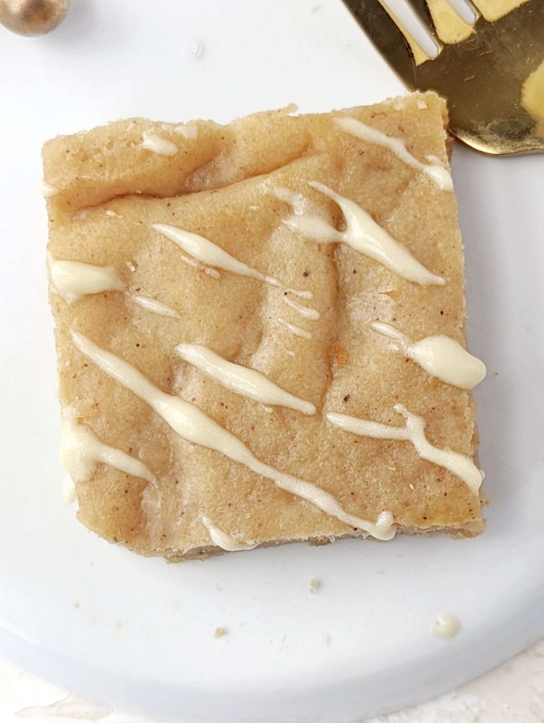 Surprising Protein Eggnog Bars with all the egg nog and nutmeg flavor, but actually good for you! These healthy eggnog bars use protein powder and almond milk nog for a low sugar, low fat and Vegan recipe.
