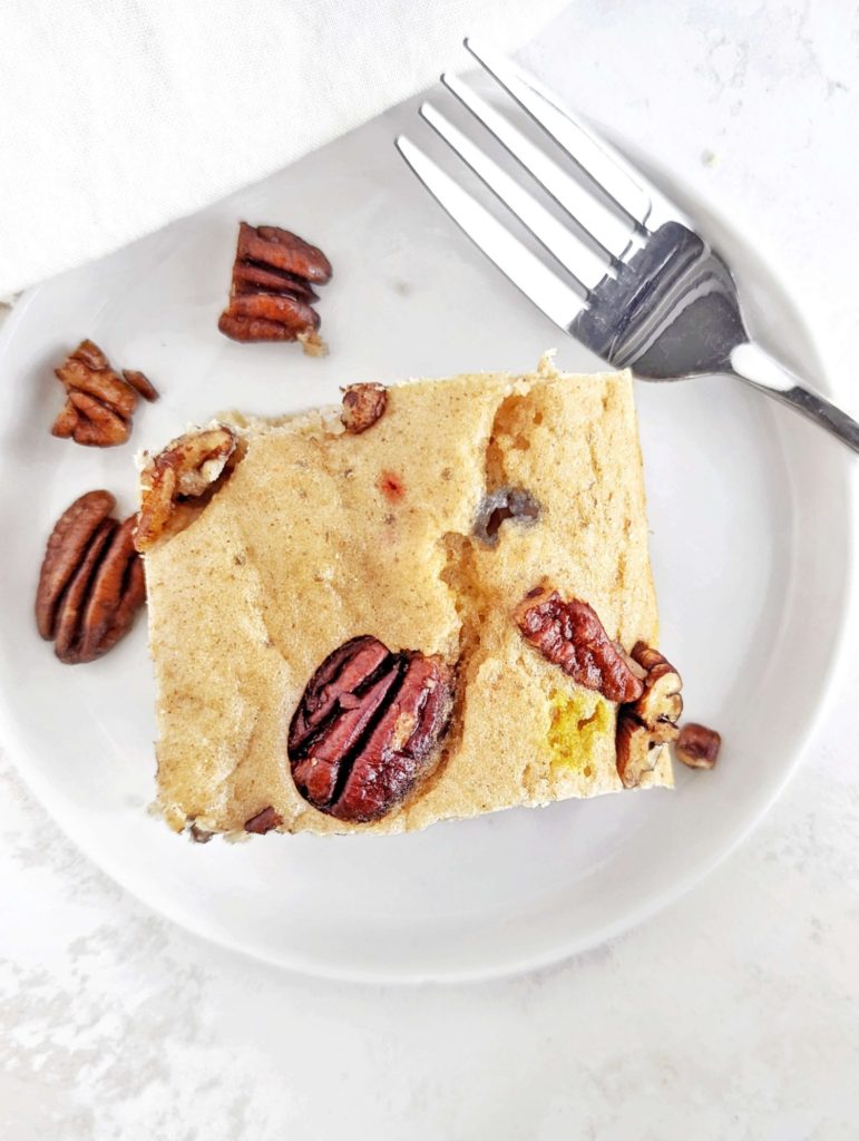 Super easy Baked Protein Pancakes made with just 4 ingredients! These healthy sheet pan pancakes use kodiak cakes pancake mix and protein powder for a high protein and sugar free recipe.