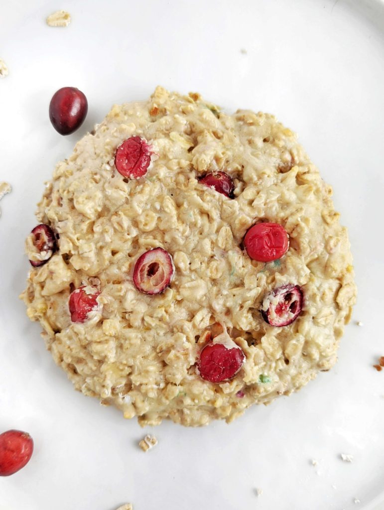 A really big and good Single Serve Oatmeal Protein Cookie for a quick dessert or post workout treat. This oatmeal protein cookie for one is gluten free, sugar free and can easily be made Vegan too!