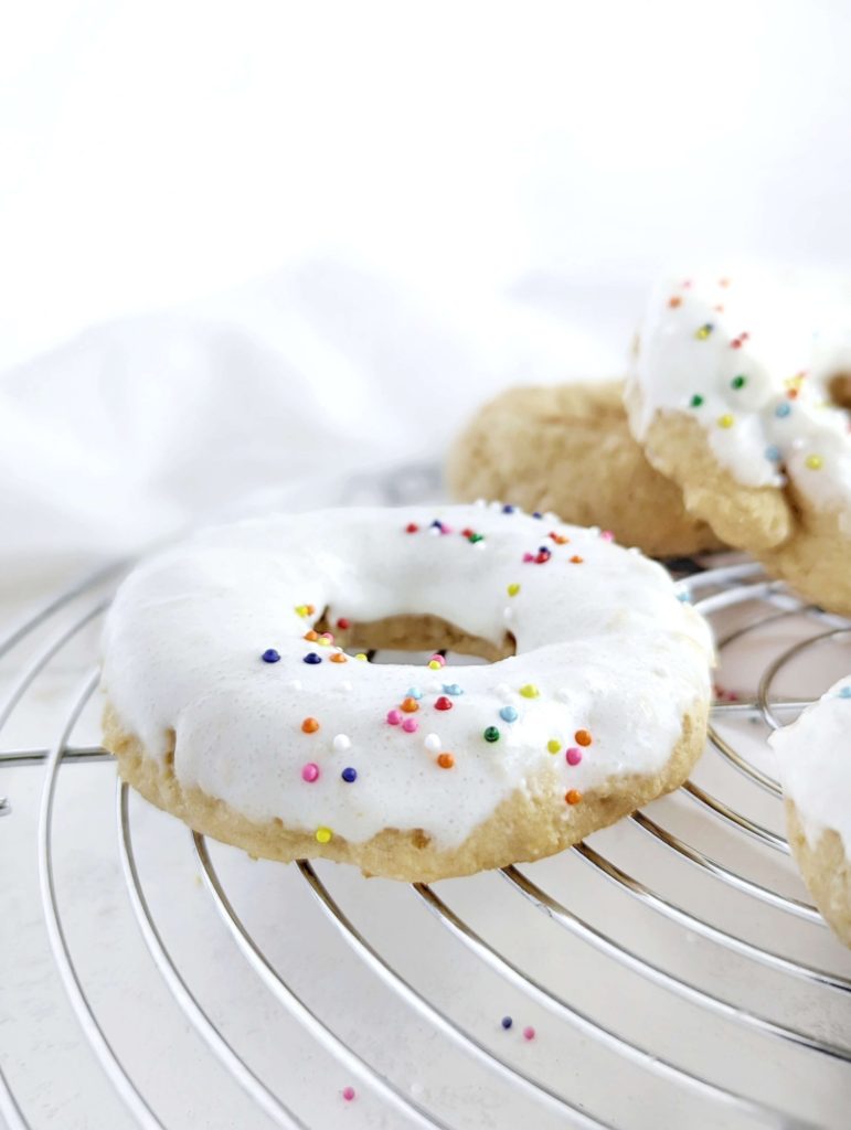 Actually light and fluffy Air Fryer Protein Donuts in under 15 minutes with no donut pan needed! Healthy air fryer donuts recipe uses protein powder and is sugar free too.