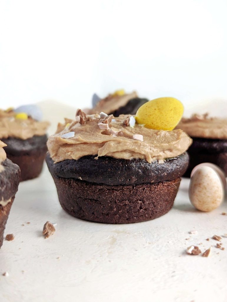 Unbelievably soft Dirt Pudding Protein Cupcakes with the Oreo protein cupcake base and chocolate protein pudding topping! These healthy Oreo dirt cupcakes are sugar free, low fat, low calorie and Vegan too!