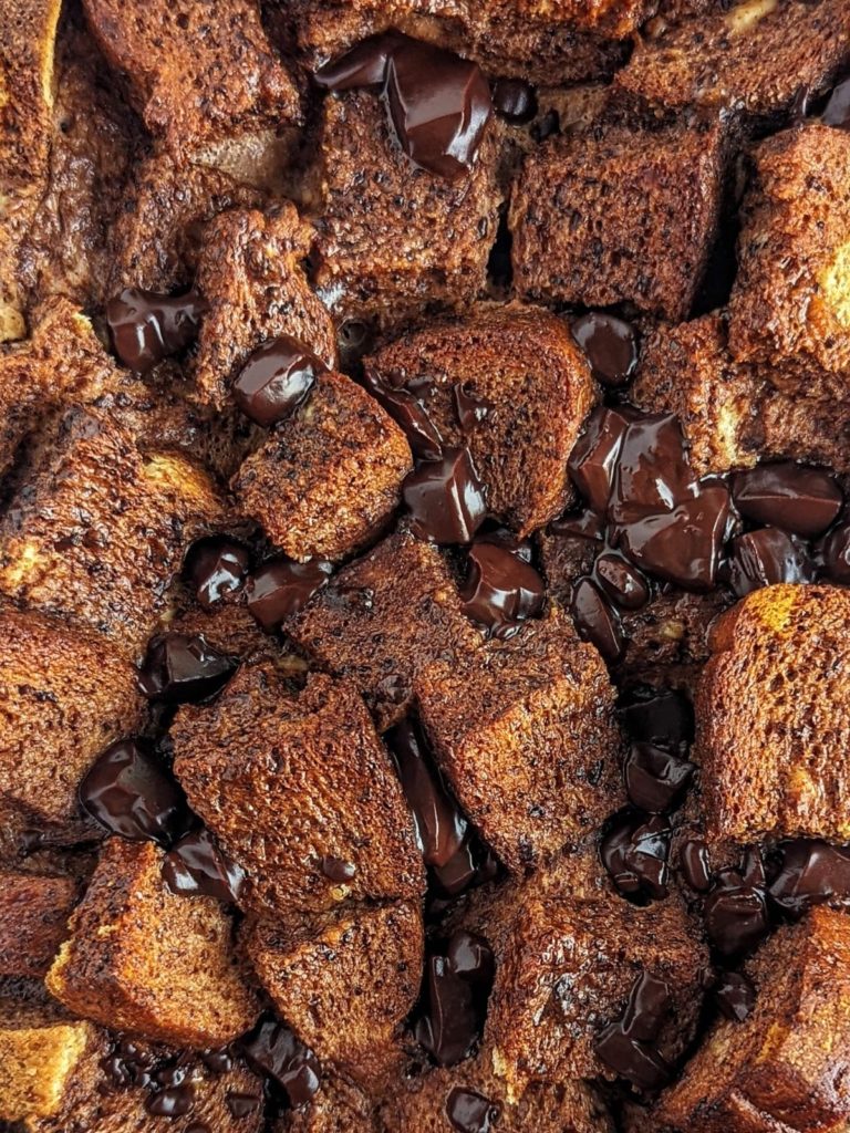 A rich, indulgent and skinny Chocolate Protein Bread Pudding you definitely need to try! Healthy, low calorie chocolate bread pudding uses protein powder, has no egg and no cream; Perfect for a breakfast, dessert or post workout!