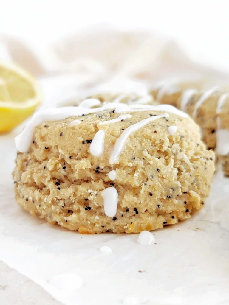 Refreshing Lemon Poppy Seed Protein Scones made healthy with protein powder and Greek yogurt, and no sugar or butter! Easy lemon poppyseed scones are easily gluten free and Vegan too!