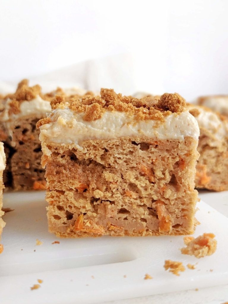 A beautiful Biscoff Carrot Cake recipe - a protein carrot cake, protein cookie butter frosting, and crushed Biscoff cookies too. A healthy and high protein cookie butter carrot cake that’s low fat and sugar free too!