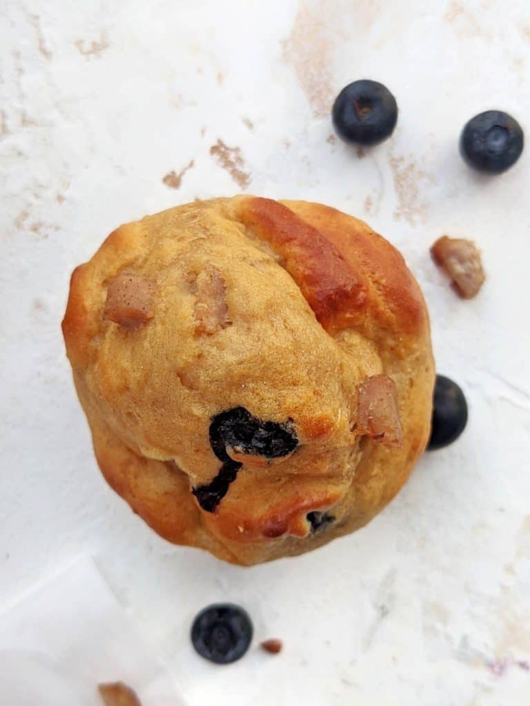 Unexpectedly good Blueberry Sausage Protein Muffins loaded with flavor and nutrition, and has no oil, butter or sugar! Healthy breakfast sausage and blueberry muffins use protein powder for sweetness and are a great mix of sweet and savory.