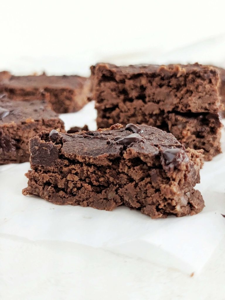 Rich and fudgy Chickpea Protein Brownies for no sugar, no flour and healthy dessert! Chocolate chickpea brownies use protein powder for sweetness, and are gluten free, low fat and Vegan too!
