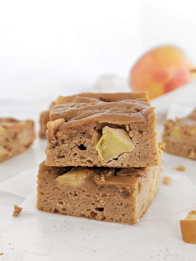 Unbelievable Coffee Apple Protein Blondies - a soft and chewy fall dessert with a kick of caffeine! Sweet but healthy coffee apple blondies use protein powder and Greek yogurt for a no sugar, low fat recipe.