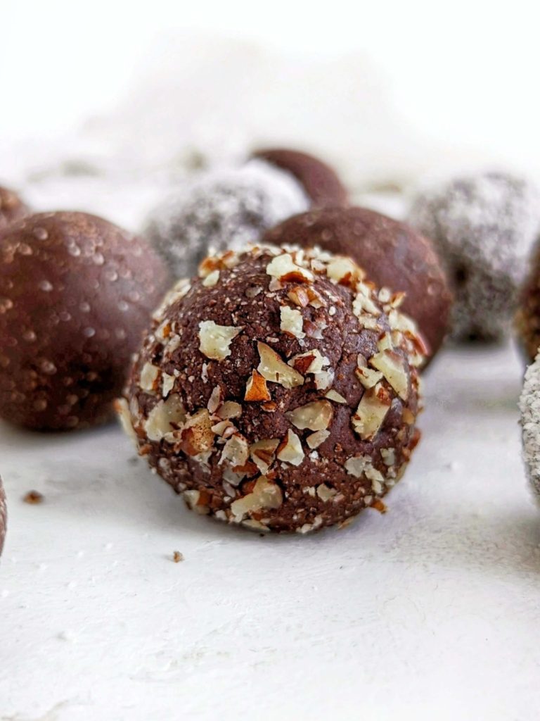 Baileys Protein Truffles for a healthy holiday treat! Baileys chocolate protein bites use protein powder for sweetness and are gluten free too.