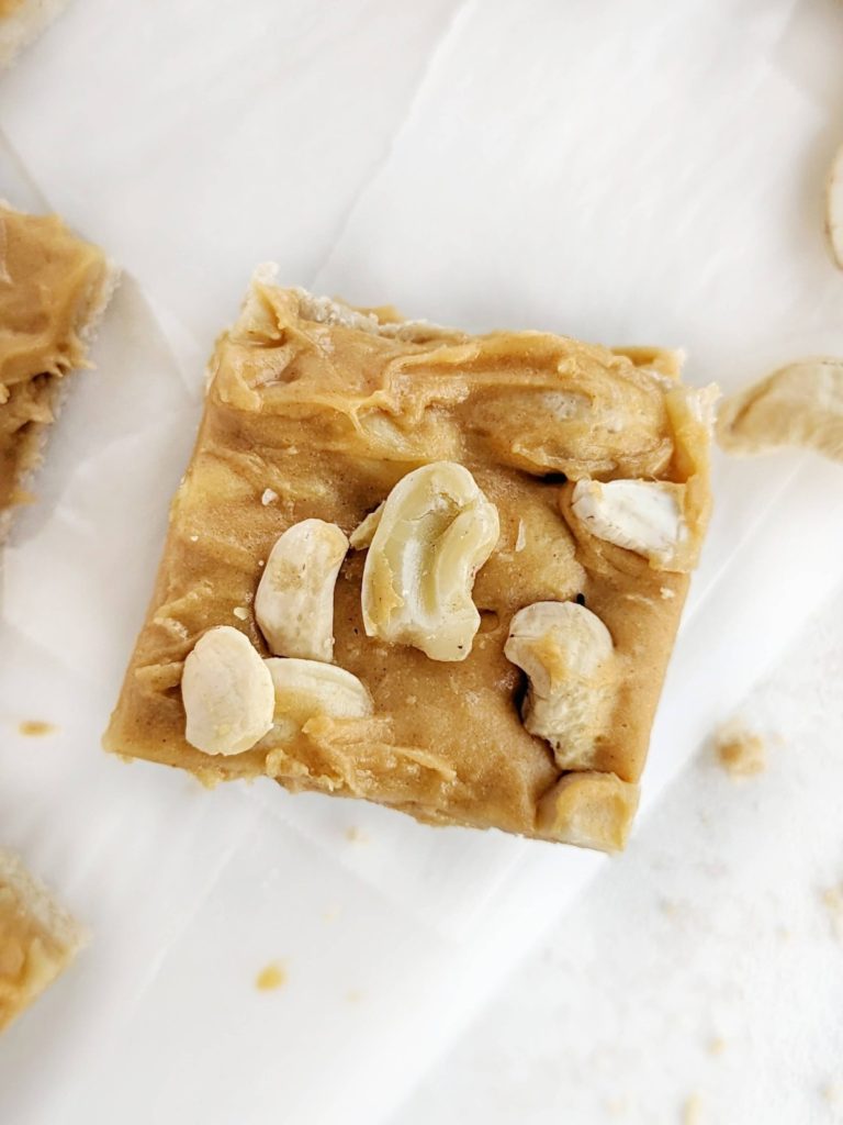 Chewy and crunchy Caramel Cashew Protein Bars with a high protein base and protein caramel too! A low fat, sugar free and gluten free recipe with caramel flavored cashew butter and peanut butter powder for an extra flavor boost.