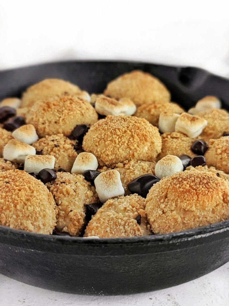 Phenomenal Healthy S’mores Monkey Bread that’s high protein, low sugar and low fat! Protein S’mores pull apart bread uses protein powder and Greek yogurt instead of sugar, butter or yeast.