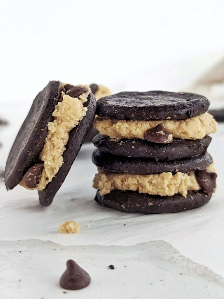 Superb Protein Cookie Dough Oreos to replace those store-bought versions. Healthy cookie dough Oreo cookies have biscuits and filling made with protein powder instead of sugar for a sugar-free recipe.