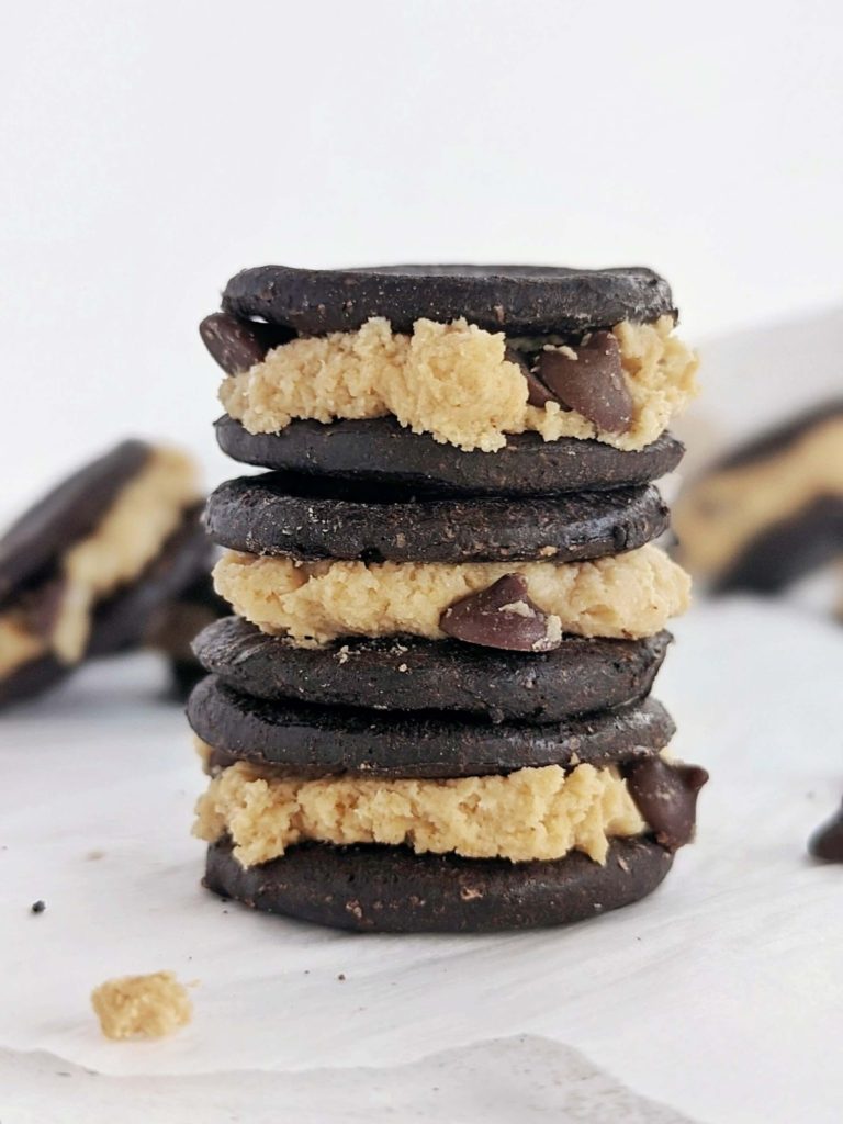Superb Protein Cookie Dough Oreos to replace those store-bought versions. Healthy cookie dough Oreo cookies have biscuits and filling made with protein powder instead of sugar for a sugar-free recipe.