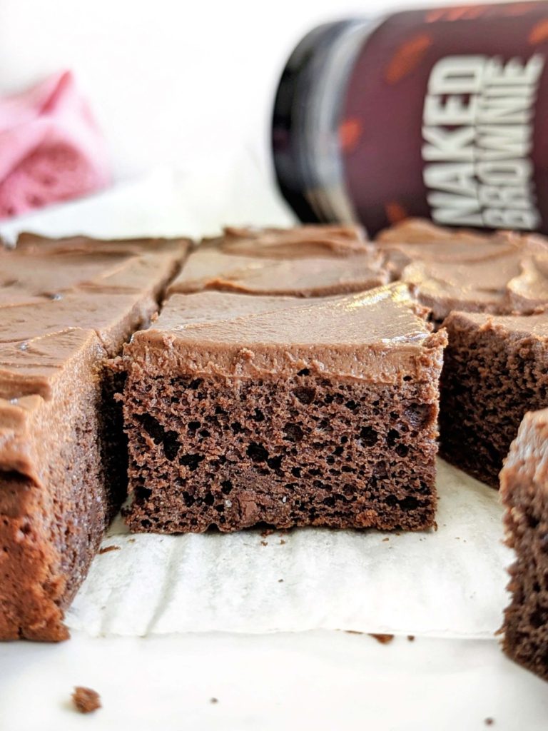 The most Easy Protein Brownies ever using protein brownie mix, and topped with chocolate protein frosting. Boxed protein brownie mix and 3 more ingredients for these easy and healthy chocolate brownies!