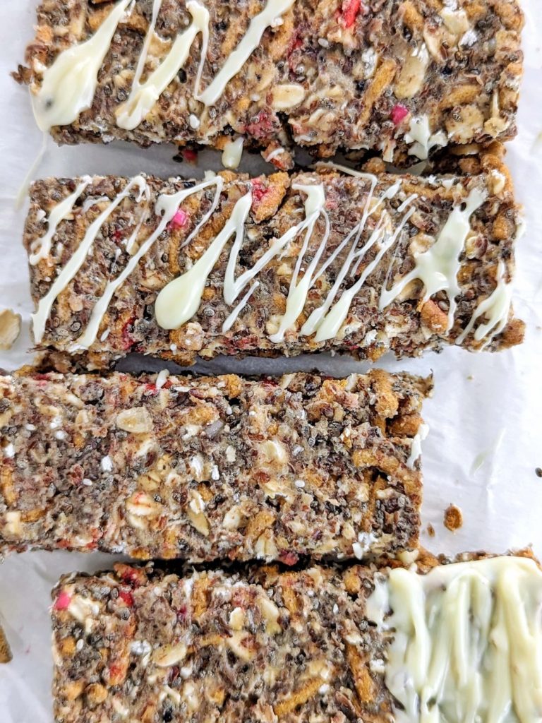 Soft and Chewy High Fiber Protein Bars packed with flavor and nutrition. Healthy homemade protein fiber bars use oats, chia seeds, flax seeds and a high-fiber cereal!