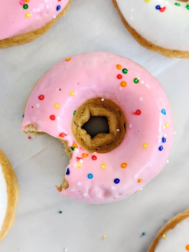 Easy Vanilla Protein Donuts with the highest protein you will find! Vanilla protein powder donuts are healthy with only 83 calories each, low sugar and low fat.