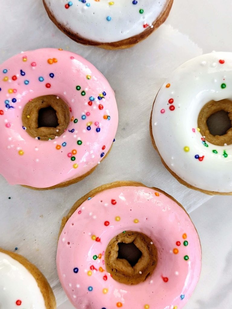 Easy Vanilla Protein Donuts with the highest protein you will find! Vanilla protein powder donuts are healthy with only 83 calories each, low sugar and low fat.