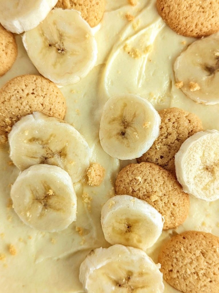 Banana Pudding Protein Brownies will satisfy all all your cravings! Healthy, high protein brownie with sugar free, high protein banana pudding for your next indulgent bake.