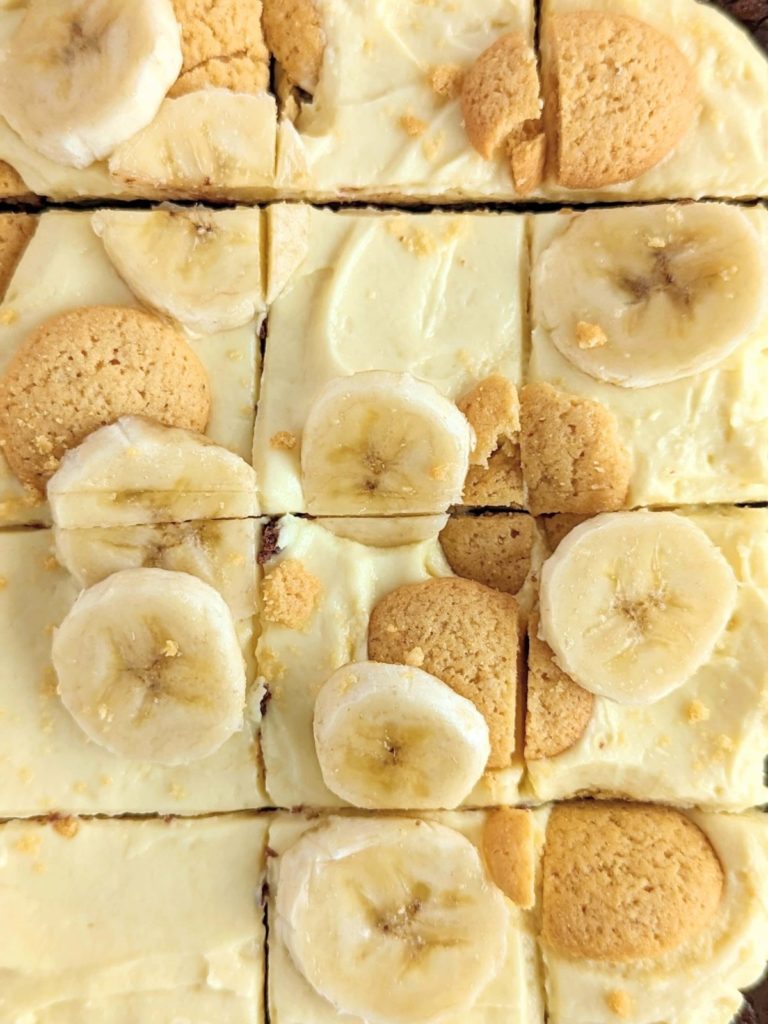Banana Pudding Protein Brownies will satisfy all all your cravings! Healthy, high protein brownie with sugar free, high protein banana pudding for your next indulgent bake.
