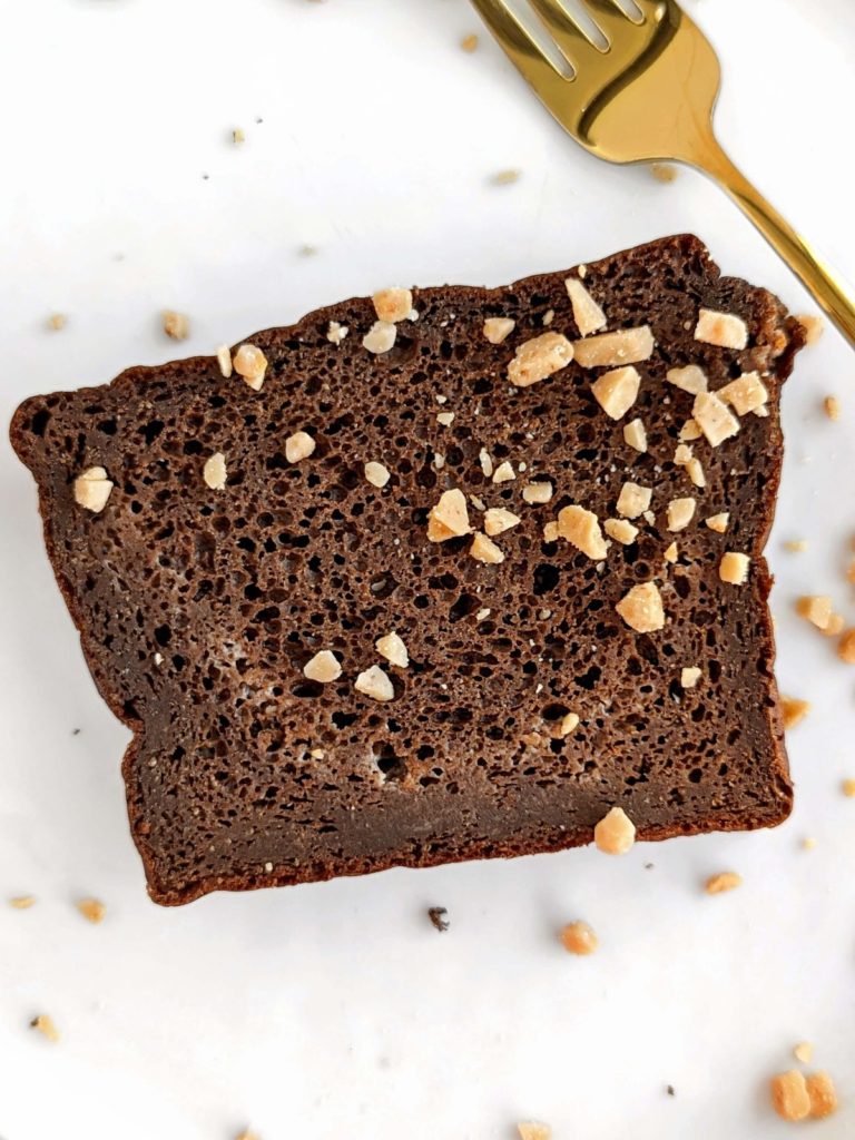 Delicious and nutritious Chocolate Toffee Protein Bread is the perfect treat for any time of day. Rich with chocolate protein powder, cocoa and toffee bits, and healthy with no oil or extra sugar.