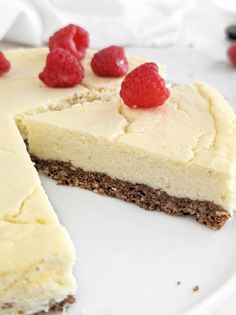 Unbelievable healthy Cottage Cheese Protein Cheesecake will satisfy your sweet tooth without sabotaging your fitness goals. A low calorie, low fat, sugar free and high protein cottage cheese cheesecake!